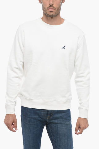 Felpa Girocollo In Cotone Garzato Con Logo Ricamato
