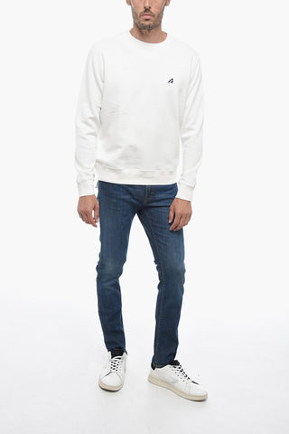 Felpa Girocollo In Cotone Garzato Con Logo Ricamato