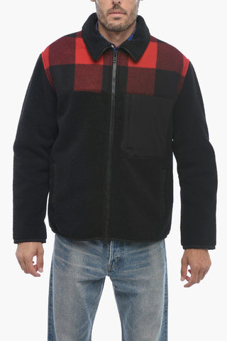 Eco-fur Jacket with Check Pattern