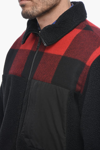 Eco-fur Jacket with Check Pattern