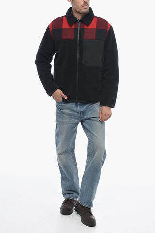 Eco-fur Jacket with Check Pattern