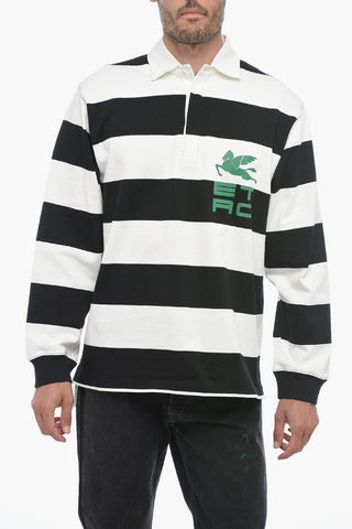 Zweifarbig gestreiftes Poloshirt mit langen Ärmeln