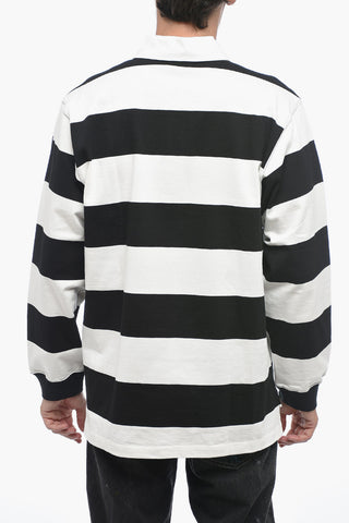 Zweifarbig gestreiftes Poloshirt mit langen Ärmeln