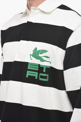 Zweifarbig gestreiftes Poloshirt mit langen Ärmeln