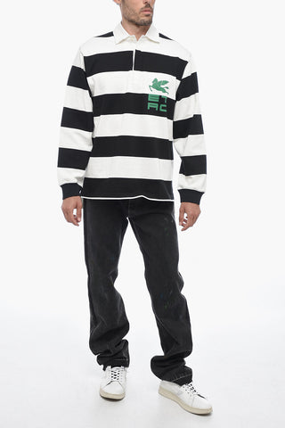 Zweifarbig gestreiftes Poloshirt mit langen Ärmeln