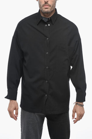 Camicia GIO in Twill di Lana con Bottoni a Pressione