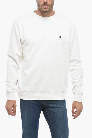 Embroidered Logo Brushed Cotton Crewneck Sweatshirt