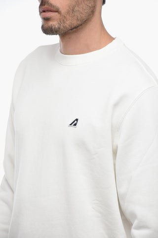 Embroidered Logo Brushed Cotton Crewneck Sweatshirt