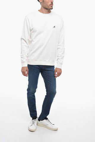 Embroidered Logo Brushed Cotton Crewneck Sweatshirt