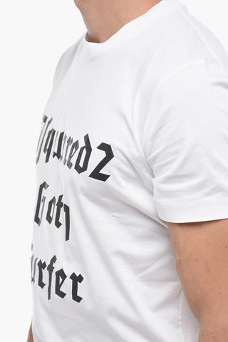 Solid Color GOTH SURFER Crew-neck T-Shirt with Contrasting Print