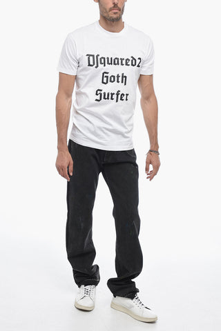 Solid Color GOTH SURFER Crew-neck T-Shirt with Contrasting Print