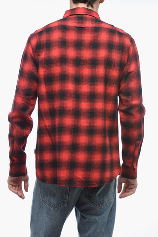 Camicia in Flanella di Cotone a Quadri con Doppio Taschino