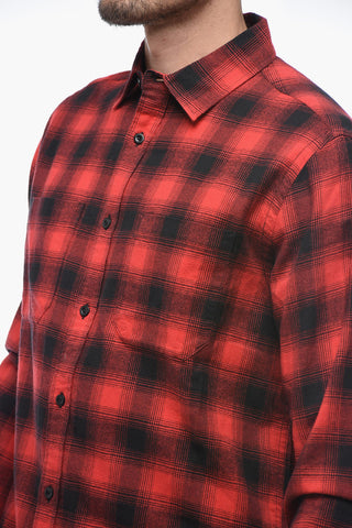 Camicia in Flanella di Cotone a Quadri con Doppio Taschino