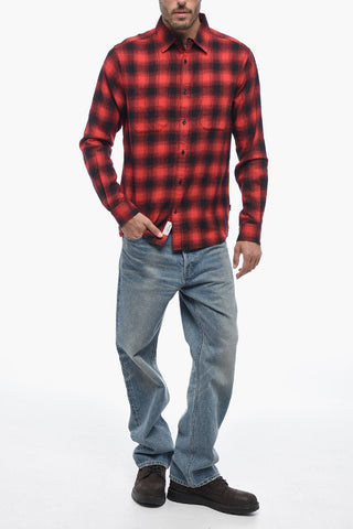 Camicia in Flanella di Cotone a Quadri con Doppio Taschino