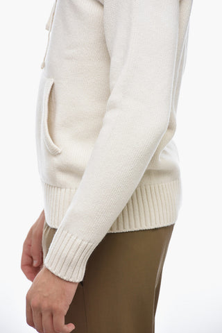 Virgin Wool Hoodie with Buttoned Neck