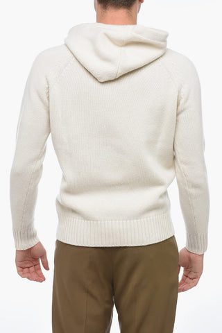 Virgin Wool Hoodie with Buttoned Neck