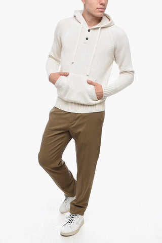 Virgin Wool Hoodie with Buttoned Neck