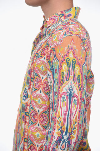 Camicia In Lino Con Stampa Paisley