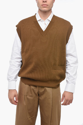 Wool-blended Oversized Vest with Pocket
