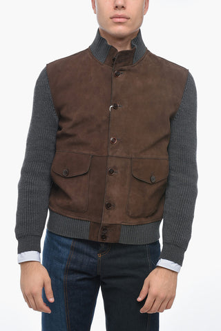 Suede SOFTAIL Bomber Jacket with Knitted Sleeves