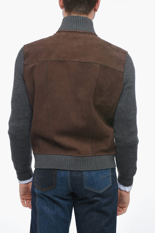 Suede SOFTAIL Bomber Jacket with Knitted Sleeves