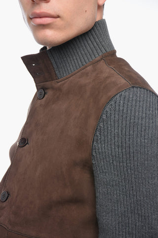 Suede SOFTAIL Bomber Jacket with Knitted Sleeves