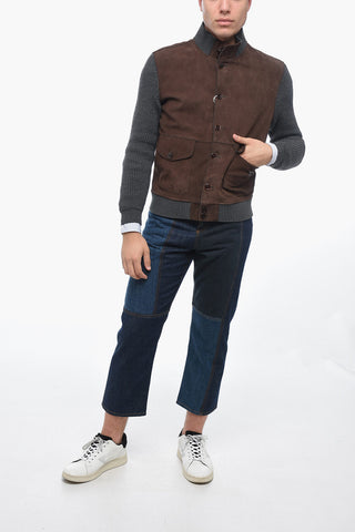 Suede SOFTAIL Bomber Jacket with Knitted Sleeves