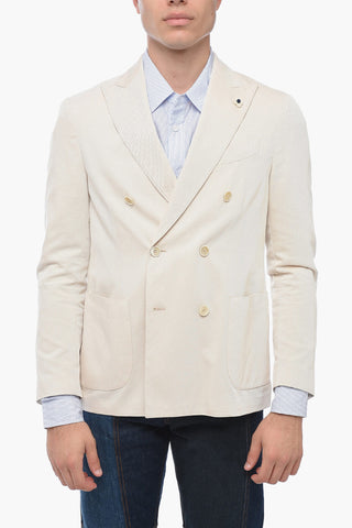 Unlined Double Breasted Blazer with Peak Lapel