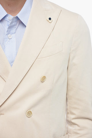 Unlined Double Breasted Blazer with Peak Lapel
