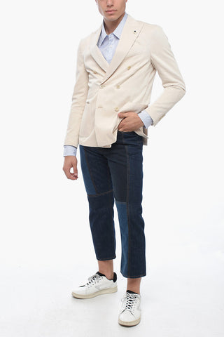 Unlined Double Breasted Blazer with Peak Lapel