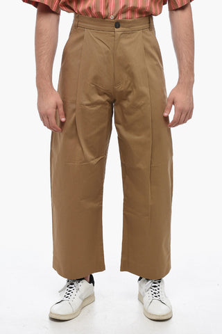 Pantaloni Crop in Twill di Cotone con Pince