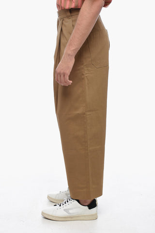 Twill Cotton Crop Pants with Pleats