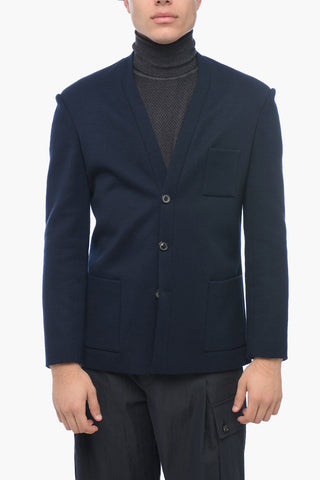 Single-breasted No-lapel Blazer with Patch Pockets