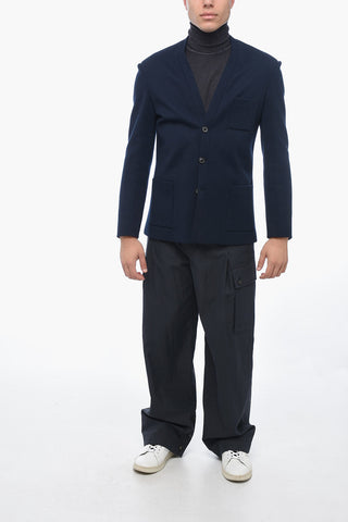 Single-breasted No-lapel Blazer with Patch Pockets