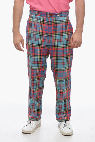 Pantaloni in Lana Crop con Fantasia Tartan