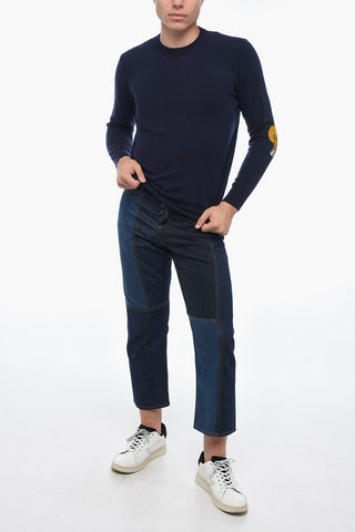 Crew Neck LUNETTA Virgin Wool Sweater with Patches