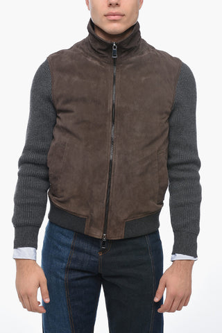 Suede ROCKFORD Bomber Jacket with Knitted Sleeves