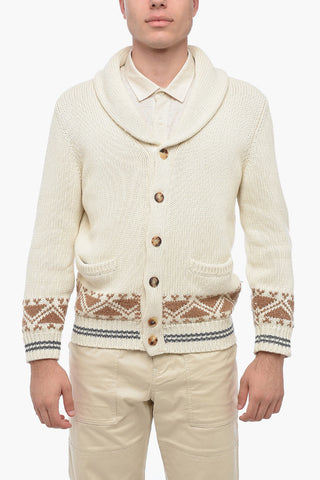 Cotton Cardigan with Fair Isle Motif