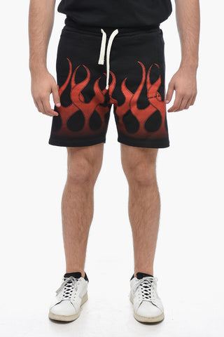 Flame Print Brushed Cotton Jogger Shorts