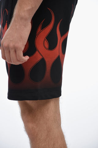 Flame Print Brushed Cotton Jogger Shorts