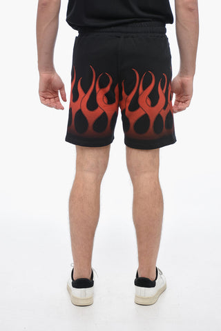 Flame Print Brushed Cotton Jogger Shorts