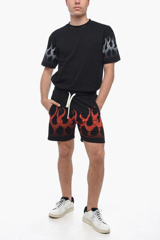 Flame Print Brushed Cotton Jogger Shorts