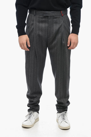 Pantaloni in Lana Herringbone con Passanti