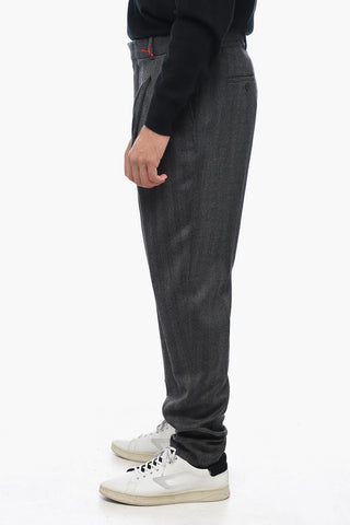 Pantaloni in Lana Herringbone con Passanti