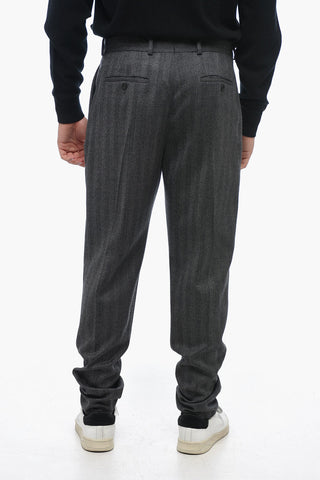 Pantaloni in Lana Herringbone con Passanti