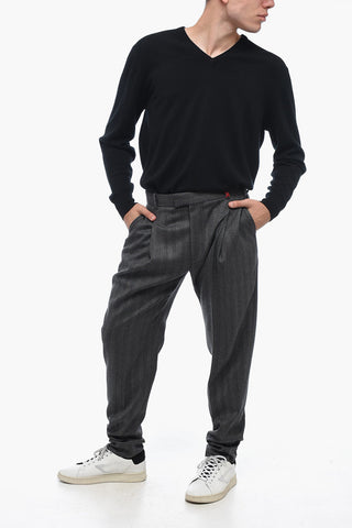 Pantaloni in Lana Herringbone con Passanti