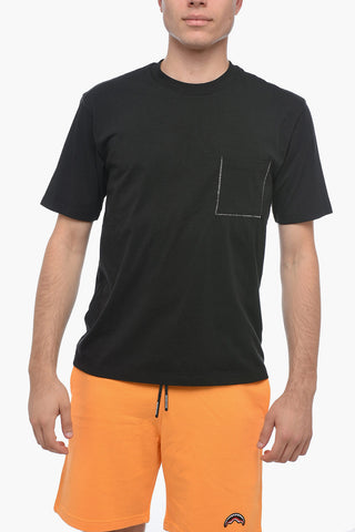 Cotton T-shirt With Breast Pocket And Visibile Seams