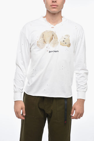 Crew Neck BEAR Distressed Cotton T-Shirt