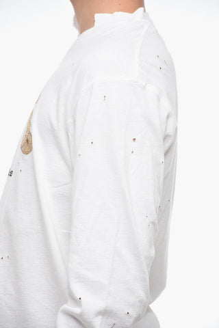 Crew Neck BEAR Distressed Cotton T-Shirt