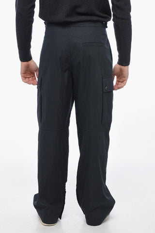 Pantaloni Cargo in Misto Cotone con Bottoni alla Caviglia